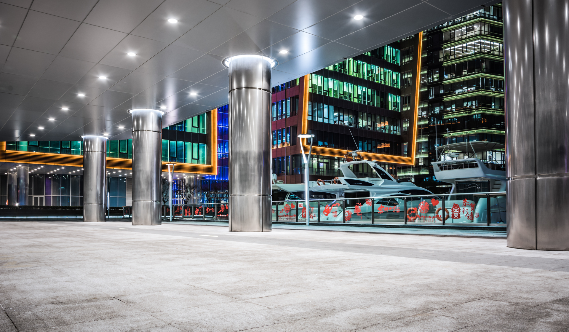 Commercial building interior with modern LED lighting installed across open-plan workspace areas